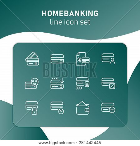 Homebanking Line Icon Set. Set Of Line Icons On White Background. Accountancy Concept. Purse, Percen
