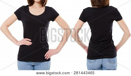 Black Tshirt On A Young Girl Template On White Background