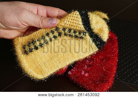 Great Hand-knitted Patterned And Multi-colored Booties Socks,anatolian Handicrafts, Turkey,hand Knit
