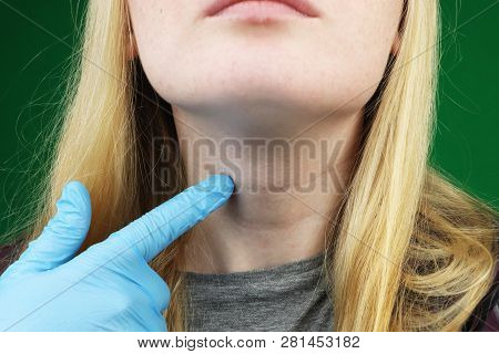 The Girl On Examination At The Doctor. Thyroid