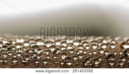 Water Droplets On Moisture Resistant Fabric Close Up