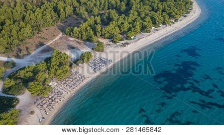 Paragga Beach Near Glarokavos Beach In Kassandra Peninsula. Halkidiki, Greece