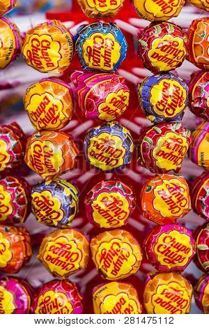 Verona, Italy - 4 September: Stand With Chupa Chups Candy Shot Close Up.