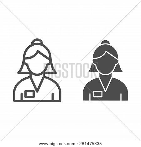 Woman Banker Line And Glyph Icon. Bank Worker Vector Illustration Isolated On White. Female Account 