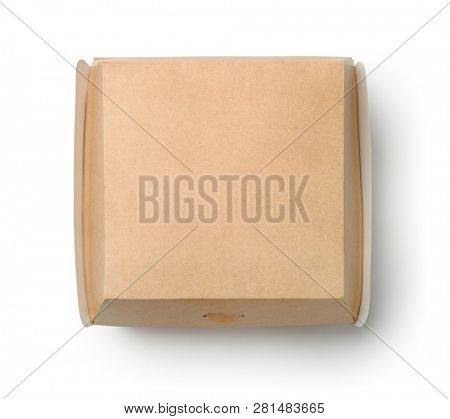 Top view of closed blank burger box isolated on white