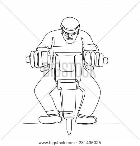 Continuous Line Illustration Of Construction Worker With Jackhammer, A Portable  Pneumatic Or Electr