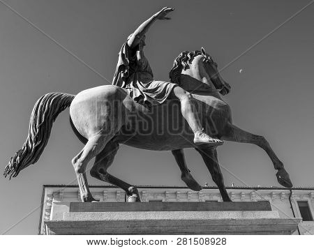 Casale Monferrato, Alessandria, Piedmont, Italy: The Square Known As Piazza Giuseppe Mazzini. Black 