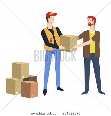 Refugees Humanitarian Help Post Parcels Delivery Vector Illustration