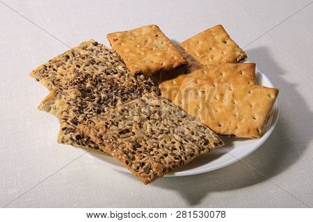 Tasty Cookies Of Different Types. Two Kinds Of Biscuit. Cookies On A Plate.