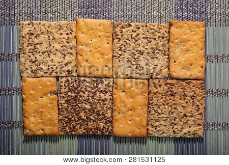 Tasty Cookies Of Different Types. Two Kinds Of Biscuit. Cookies On A Bamboo Mat.