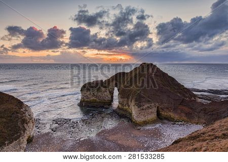 Limestone Rock Formation Known As The Dinosaur, Flamborough Head, East Yorkshire, England, Uk.