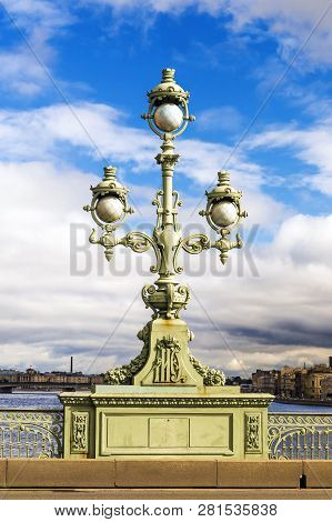 Lantern On The Troitsky Bridge In St. Petersburg