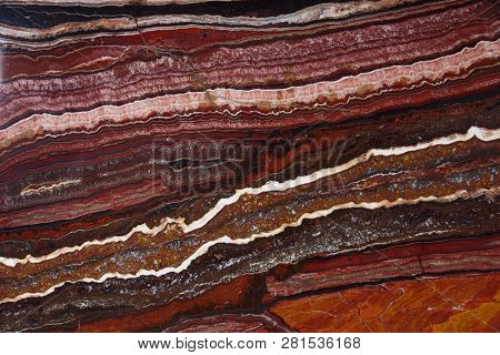 Stripes On The Background Of Natural Onyx Stone, Red Color, Onice Fantastico
