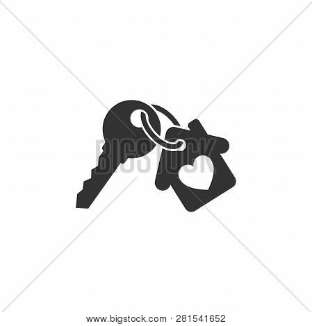 Keychain With Key Ring And A Pendant House Locket. Key Chain With House With Heart Locket Vector Ico