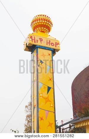 Helsinki, Finland - October 12, 2018: Amusement Park Linnanmaki In Helsinki, Finland. Ride Hip Hop
