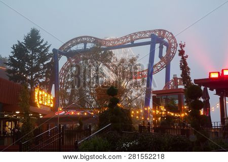 Helsinki, Finland -october 12, 2018: The Carnival Of Light Event At The Linnanmaki Amusement Park In