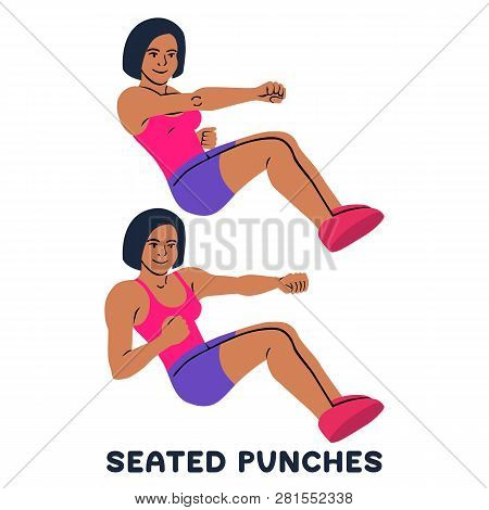 Seated Punches. Sport Exersice. Silhouettes Of Woman Doing Exercise. Workout, Training.