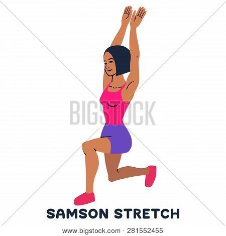 Samson Stretch. Sport Exersice. Silhouettes Of Woman Doing Exercise. Workout, Training.