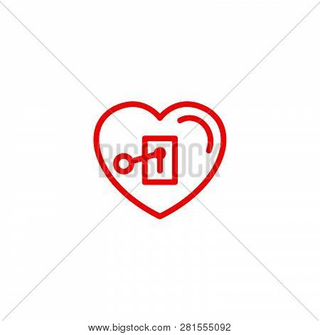 Love With Key Plugged In Icon. Simple Heart Illustration Line Style Logo Template Design.