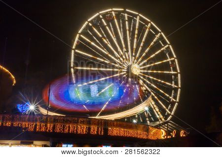 Helsinki, Finland -october 12, 2018: The Carnival Of Light Event At The Linnanmaki Amusement Park In