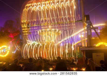 Helsinki, Finland -october 12, 2018: The Carnival Of Light Event At The Linnanmaki Amusement Park In