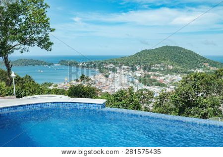 Coastal City Of Bombinhas Sc, Brazil. View To The Beaches Praia Do Embrulho And Praia Da Sepultura. 