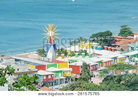 Bombinhas - Sc, Brazil - December 18, 2018: Colorful Seafront Hotel, Hotel Vila Do Farol. Hotel With