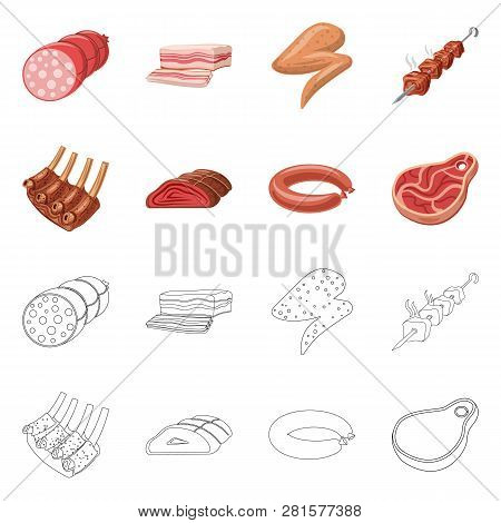 Vector Illustration Of Meat And Ham Symbol. Set Of Meat And Cooking Stock Vector Illustration.