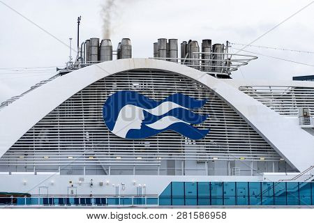 Vancouver, Canada - September 25, 2017: Princess Cruises Logo/sign/emblem On Emerald Princess Cruise