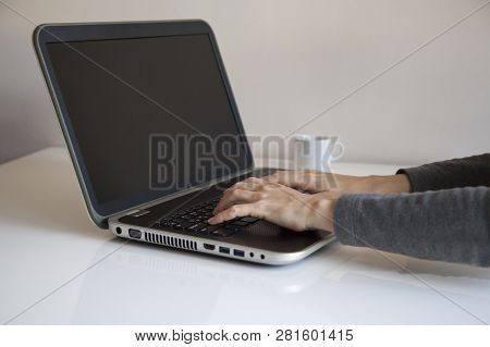 Printing On A Laptop, Office Work Conceptual Photography