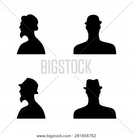 Human Head Silhouettes In Different Hats. Set 7