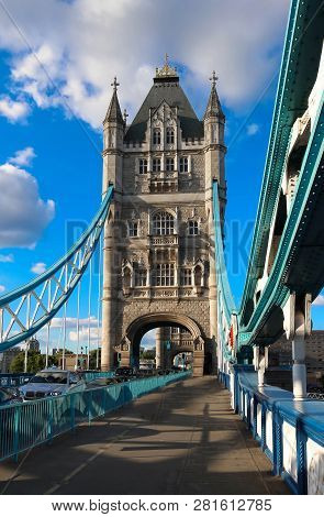 The Tower Bridge In London In A Beautiful Summer Day, England, United Kingdom.