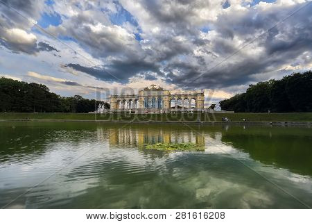 Vienna, Austria - July 11, 2017. Park Schoenbrunn During Sunset. View Towards Gloriette Structure, B