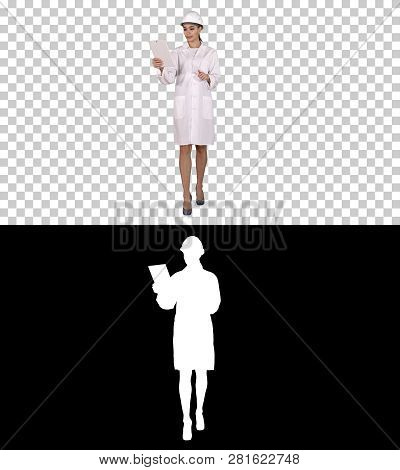 Young Female Scientist Making Video Call With Tablet, Alpha Channel