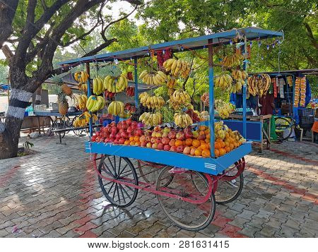 Stall full of fruit for sale along the road in Tiruvanamalai India