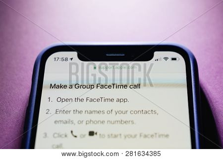 Paris, France - Jan 30, 2018: Apple Iphone Xs With Facetime App Icon On The Display Make A Group Fac