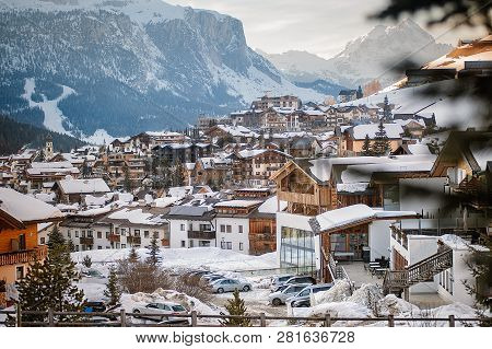 San Cassiano, Bolzano, Italy - 03.09.2018: Ski Resort In Italy. Dolomites