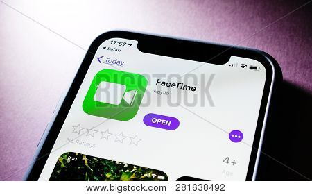 Paris, France - Jan 30, 2018: Apple Store On Apple Iphone Xs With Facetime App Icon And Application 
