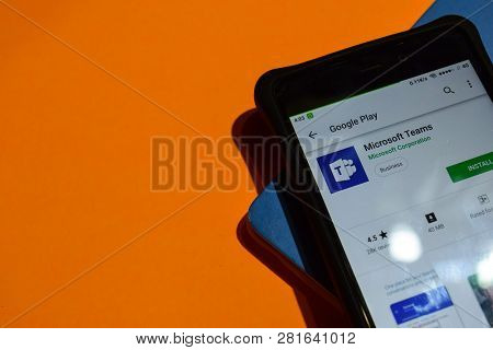 Bekasi, West Java, Indonesia. February 1, 2019 : Microsoft Teams Dev App On Smartphone Screen. Micro