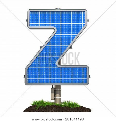 Alphabet Letter Z. Solar Panel In Shaped Of Letter Z, 3d Rendering Isolated On White Background