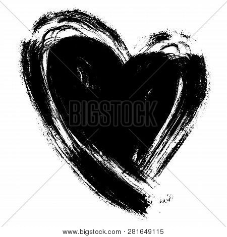 Vector Hand Drawn Grunge Heart Isolated On Transparent Background. Heart Symbol By Hand. Ink Drawn L