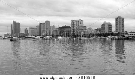 Manila Bay Panorama v černé a bílé