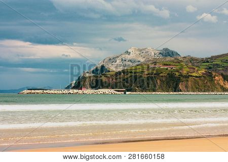 Beautiful Seascape View Of A Rocky Atlantic Ocean Coast In Sunny Day. Taken In North Spain, Laredo.