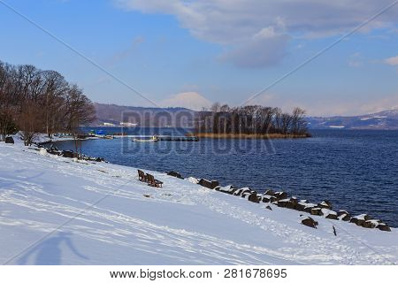 Beautiful Winter Landscape With Powder Snow On A Road In, Hokkaido Japan
