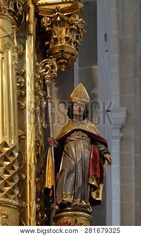 LUCERNE, SWITZERLAND - JUNE 24, 2018: Statue of Saint, Saint Henry altar in the church of St. Leodegar in Lucerne, Switzerland