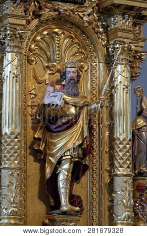 LUCERNE, SWITZERLAND - JUNE 24, 2018: Saint Henry altar in the church of St. Leodegar in Lucerne, Switzerland