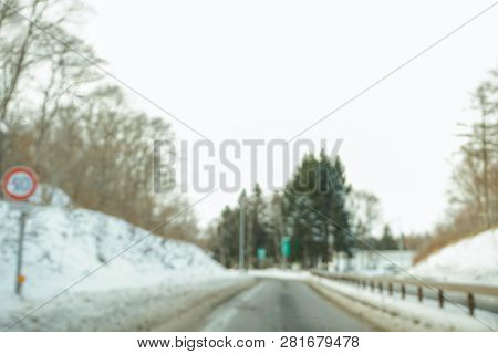 Beautiful Winter Landscape With Powder Snow On A Road In, Hokkaido Japan