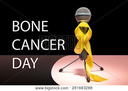 Yellow Ribbon Symbolic Color For Sarcoma Bone Cancer Awareness And Suicide Prevention With Microphon