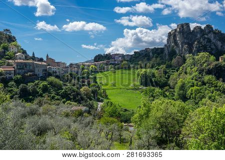Village Gilette In Regional Nature Park Of The Azure Prealps, France