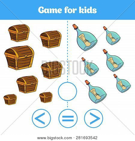 Education Logic Game For Preschool Kids. Choose The Correct Answer. More, Less Or Equal Vector Illus